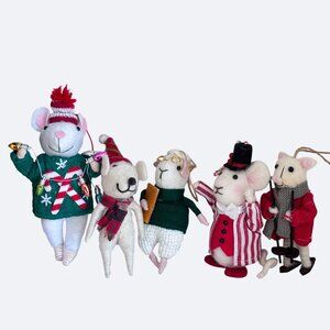 Felt Mouse Mice Christmas Ornaments Set Of 5 5-7" Animals
